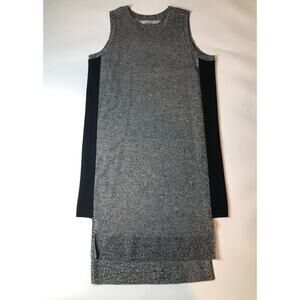 Athleta Womens L Merino Sleeveless Sweater Dress Gray Black Marled